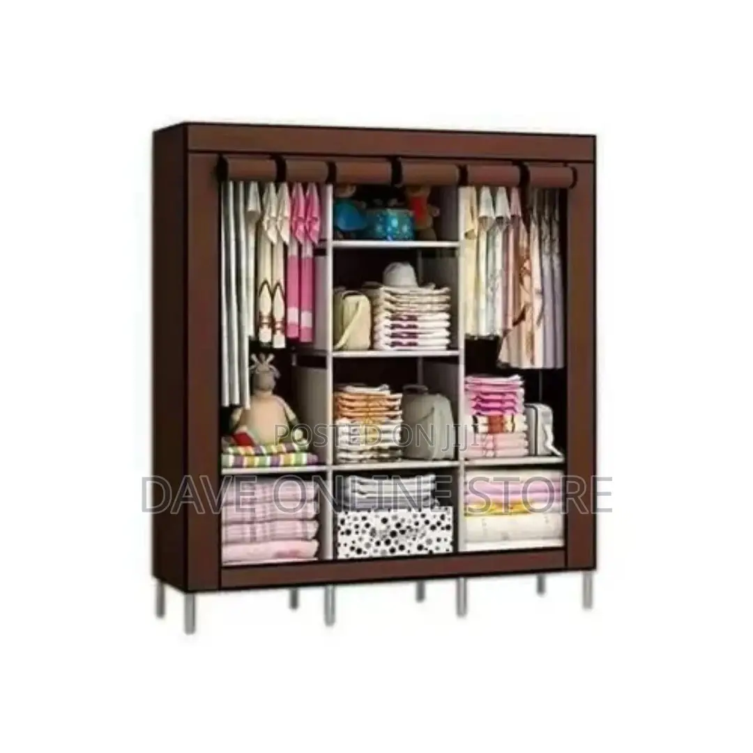 3 Column Cloth Frame Portable Wardrobe – Brown