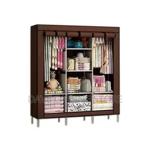 3 Column Cloth Frame Portable Wardrobe – Brown