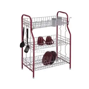 3tier Stainless Steel Dish Drainer Storage Rack_ Red