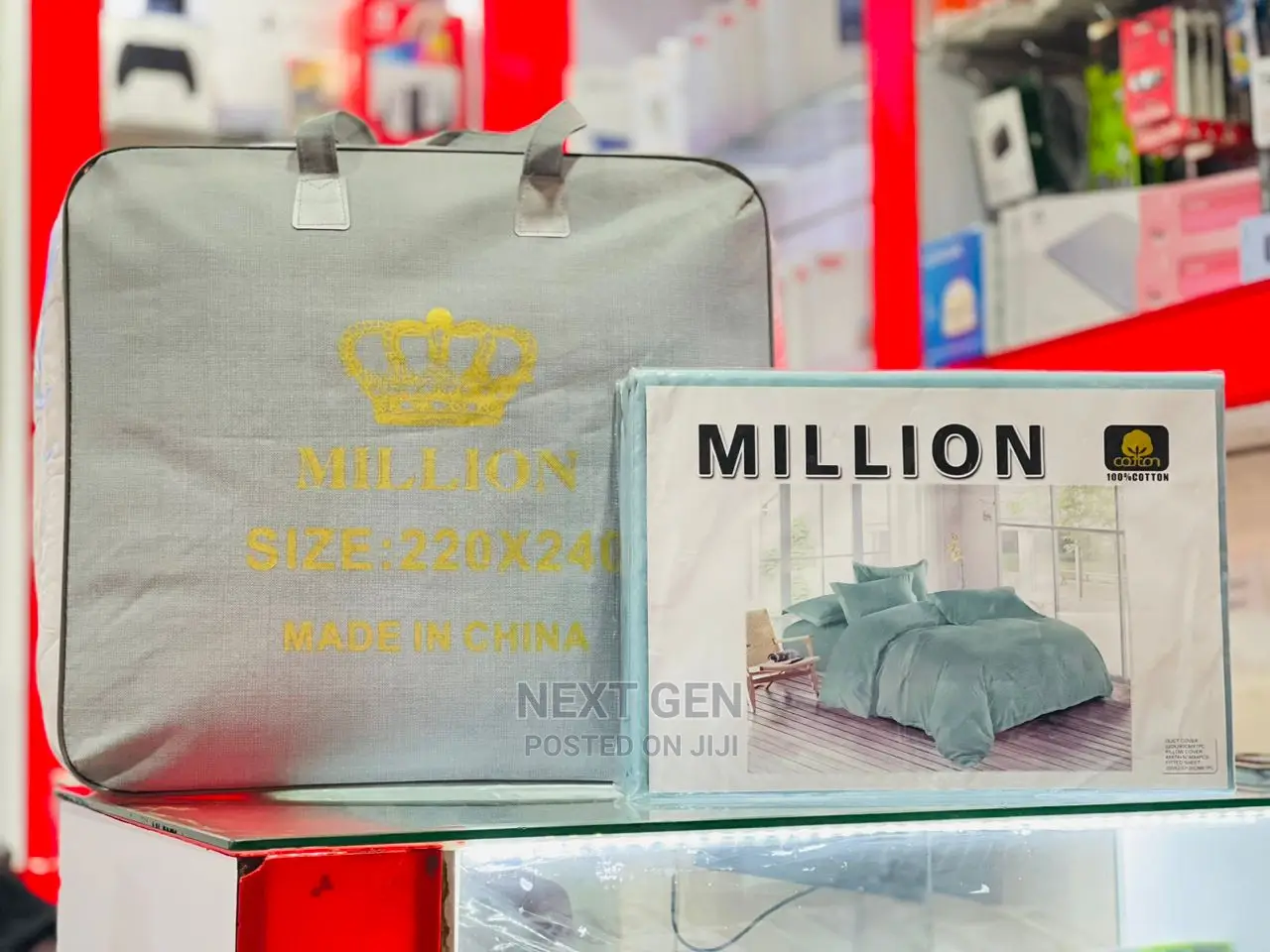Million Duvet + Bedsheet ( Green and White )
