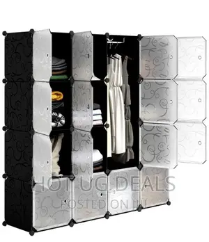 4 Column Plastic Wardrobe Plastic Frame Portable- Black