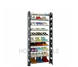 Stand Alone Shoe Rack 36 Pairs - Black. Silver