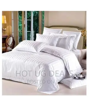 4pcs of 6by6 Satin Stripe Duvet Cover Set- White