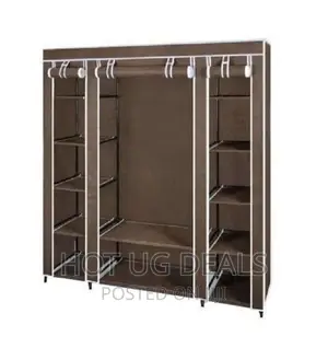 3 Column Wooden Frame Wardrobe- Brown