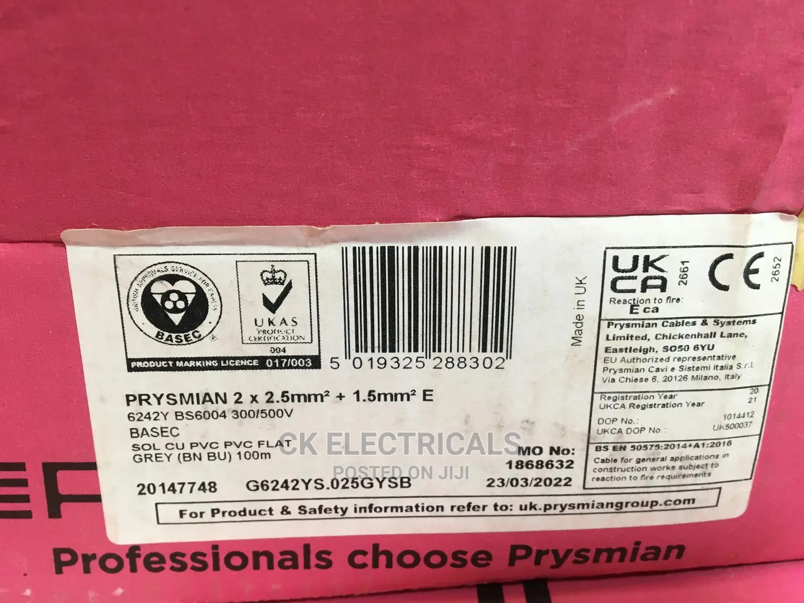 Pirelli (Prysmian) Cables Both Twin Cables Single Cables