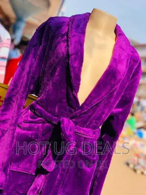 Pure Long Cotton Bathrobe With Spa Rope - Purple