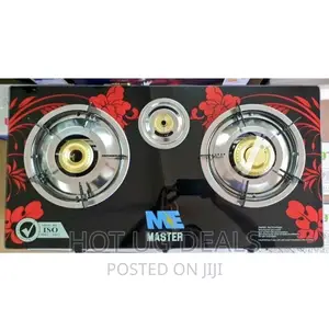 Master ME3GB- Gas Stove 3 Burners Glass Top - Red, Black
