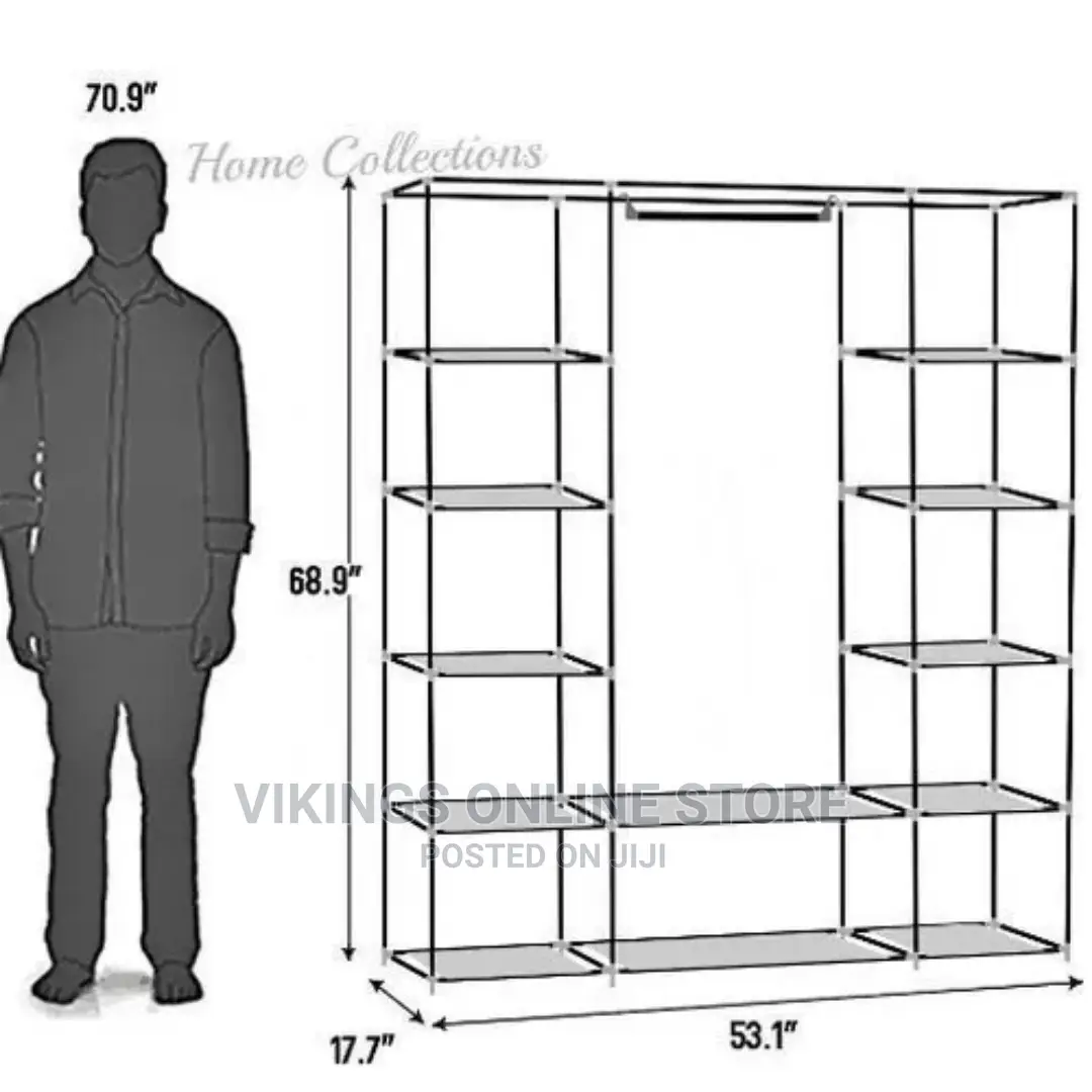 3 Column Cloth Wooden Wardrobe –