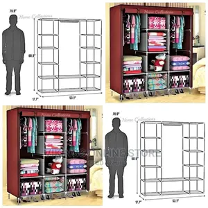 Home Fashion 3 Column Cloth Wooden Frame Wardrobe