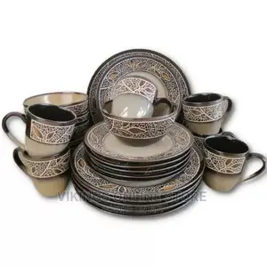 24pcs of Leaf Design Plates, Bowls, Cups Dinner Set