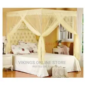 Steel Flat Mosquito Net With Pole Stands – Cream