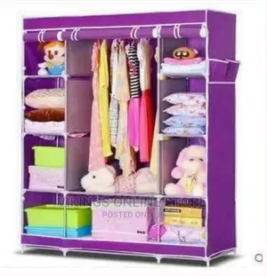 3 Column Cloth Wooden Frame Portable Wardrobe – Purple