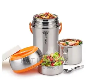 2L Steel Food Flask Lunch Box Storage Container -silver