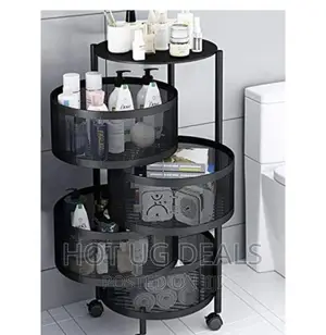 5 Layer Vast Round Layered Shelf Storage Rack Kitchen Trolley- Black