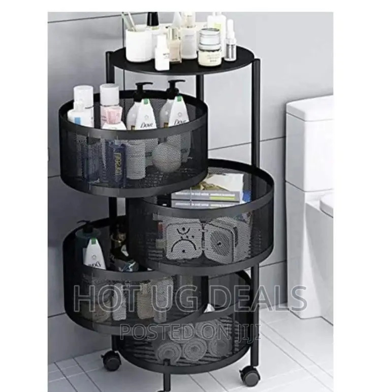 5 Layer Vast Round Layered Shelf Storage Rack Kitchen Trolley- Black