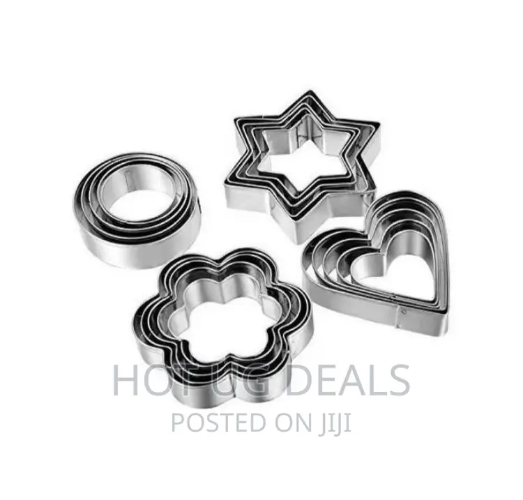 12 Piece, 4 Shape Stainless Steel Cookie Cutters – Silver