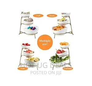 3 Tier Serving Bowls, Dishes With Gold Stand, White