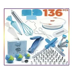 136 PCS Cake Decorating, Turntable Stand, Baking Set, Blue