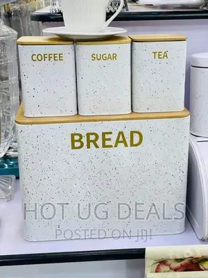 3 Sugar Bowls 1 Storage Bread Bin, Cutting Board Lid