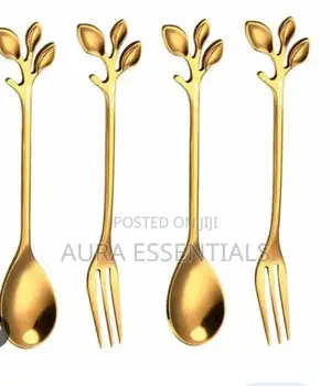 12pcs Leaf Coffee Spoons and Salad Forks Gold