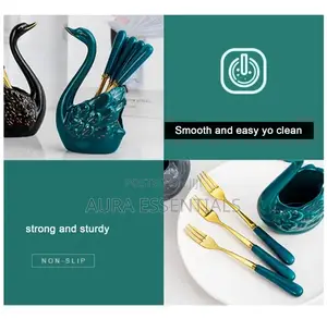 1 Set Ceramic Swan Modeling Fruit Forks Holders