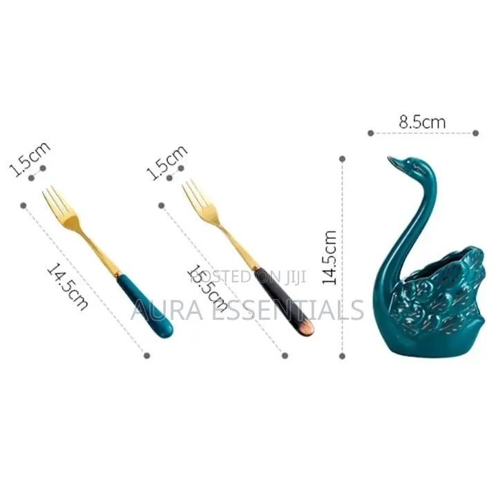 1 Set Ceramic Swan Modeling Fruit Forks Holders