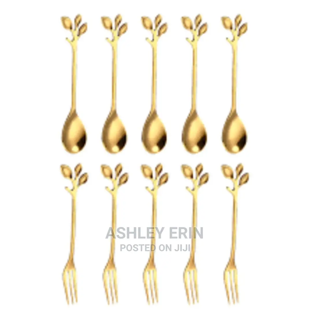 12pcs Gold Leaf Coffee Spoons and Salad Forks
