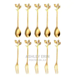12pcs Gold Leaf Coffee Spoons and Salad Forks