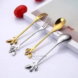 12pcs Gold Leaf Coffee Spoons and Salad Forks