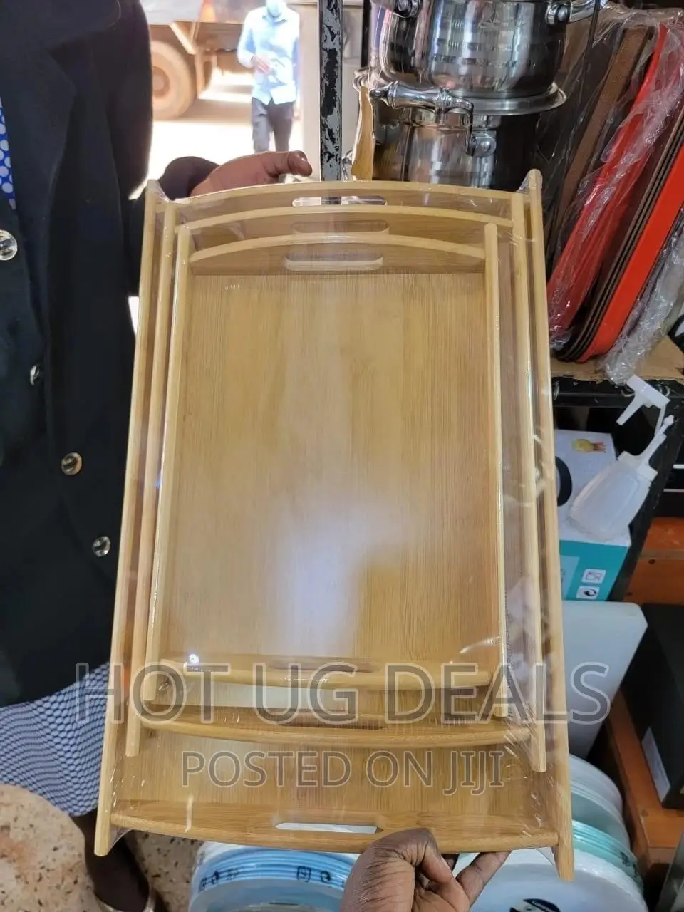 3 PCS Wooden Serving Tray Set -Brown