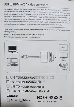 Video Adapter, USB to VGA +HDMI