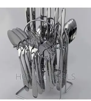 24pcs Stainless Steel Hard Cutlery Set With Stand – Silver
