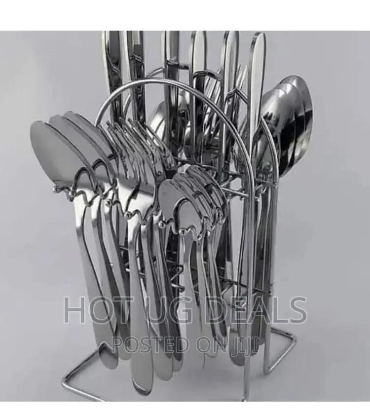 24pcs Stainless Steel Hard Cutlery Set With Stand – Silver