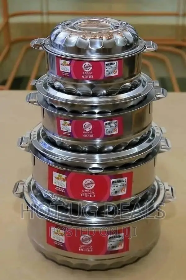 4pcs Food Insulated Casserole Double Wall Hot Pots - Silver
