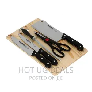 Pack Of Wooden Chopping Board Set Of Kitchen Knives - Silv