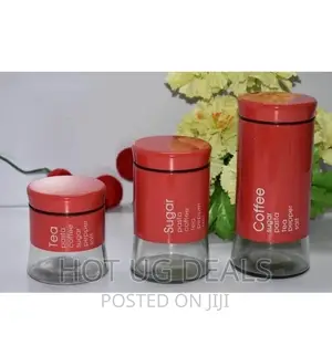 3pcs Set of Canister Tin for Salt, Tea Coffee Storage -Red