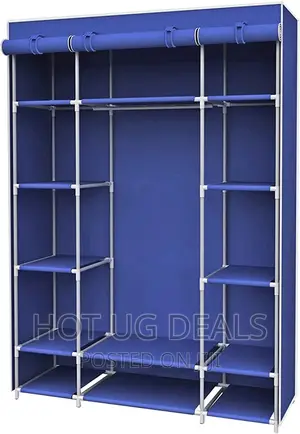 3 Column Cloth Wooden Frame Portable Wardrobe – Blue