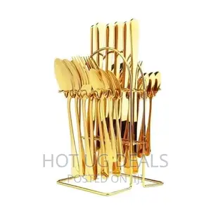 24pcs Hardcutlery (Forks,Spoons Knives) With A Stand –Gold