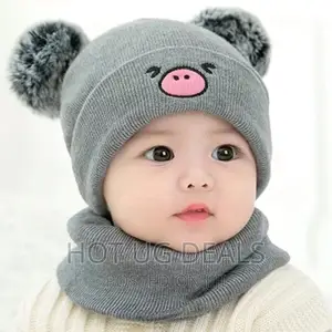 2pcs Set Children Hat Scarf Neck Warmer Beanie Hat (1 - 2 Years) -grey