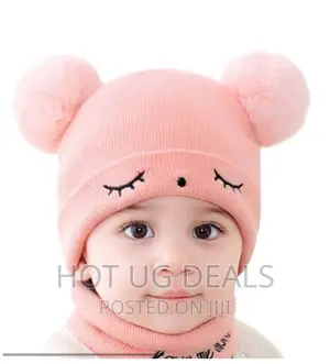2pcs Set Children Hat Scarf Neck Warmer Beanie Hat _ Pink