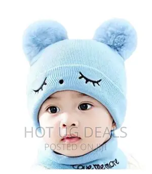 2pcs Set Children Hat Scarf Neck Warmer Beanie Hat -Blue
