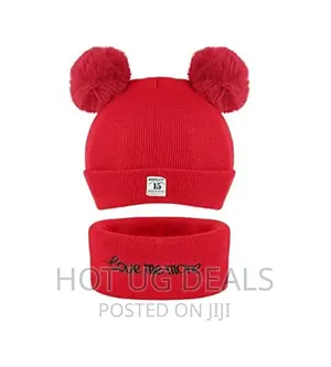2pcs Set Children Hat Scarf Neck Warmer Beanie Hat _ Red