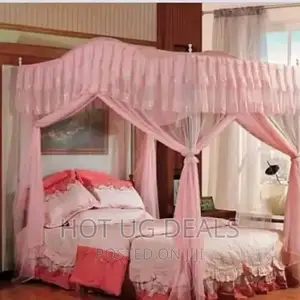 6*6 Curved Mosquito Net With Poles – Pink Top Design Varies