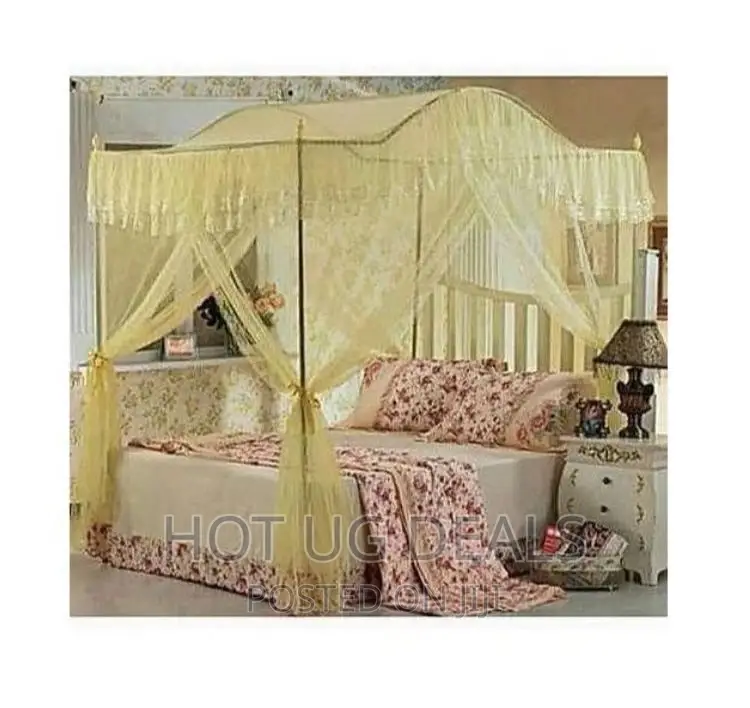 5*6 Curved Mosquito Net With Poles – Cream Top Design Varies