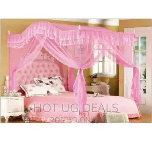 5*6 Curved Mosquito Net With Poles – Pink Top Design Varies