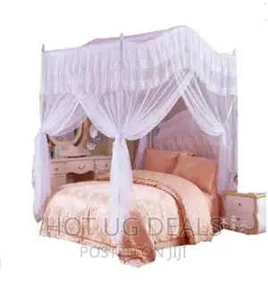 5*6 Curved Mosquito Net With Poles – White Top Design Varies