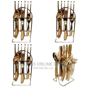 24pcs Cutlery (Forks, Spoons Knives) With a Stand – Gold