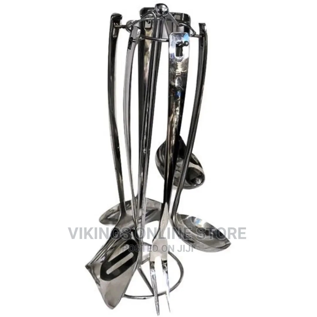 Long Dinner Serving Utensils/Spoons With Stand, 7pcs