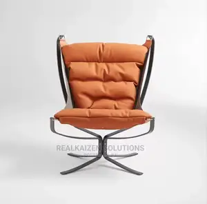 Luxury Leather Orange High Back Lounge Chair With Ottoman