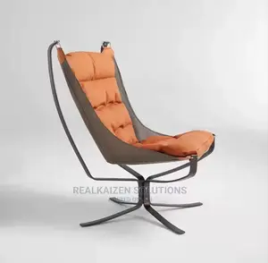 Luxury Leather Orange High Back Lounge Chair With Ottoman